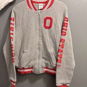 Ohio state varsity jacket, pink college brand